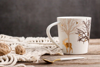 18OZ Big Mug Cup Porcelain Mugs for Ice Coffee Designer Golden Deer Owl Hug Printing on Cups Made of Ceramic and Original Design