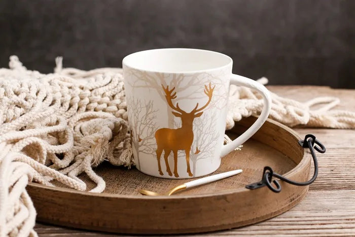 18OZ Big Mug Cup Porcelain Mugs for Ice Coffee Designer Golden Deer Owl Hug Printing on Cups Made of Ceramic and Original Design