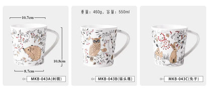 18OZ Big Mug Cup Porcelain Mugs for Ice Coffee Designer Golden Deer Owl Hug Printing on Cups Made of Ceramic and Original Design