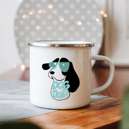 Dog Mom/Dad Print Creative Enamel Handle Mugs Party Beer Cocoa Coffee Tea Cups Couple Camping Cup Breakfast Dessert Oat Milk Mug