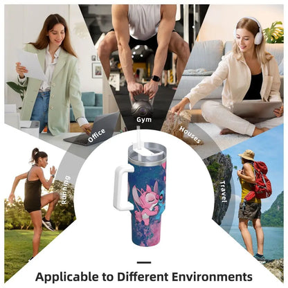 Stitch And Angel Stainless Steel Tumbler love Beach Car Mugs Large Coffee Mug Insulated Cold and Hot Milk Tea Water Bottle