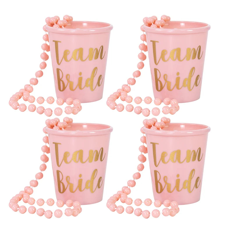 Rose Gold Team Bride To Be Cup Plastic Shot Glasses Necklace Drinking Cups For Wedding Hen Night Bachelorette Party Game Supply