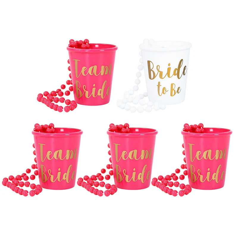 Rose Gold Team Bride To Be Cup Plastic Shot Glasses Necklace Drinking Cups For Wedding Hen Night Bachelorette Party Game Supply