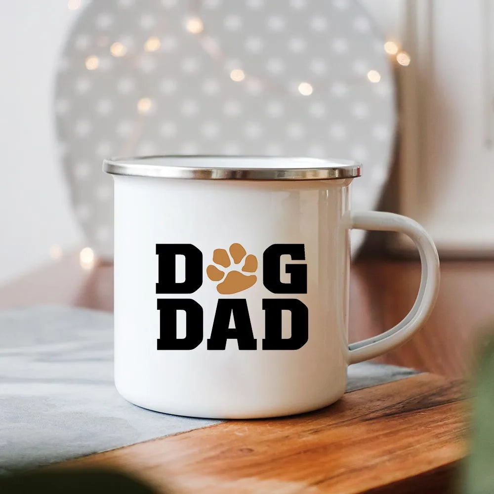 Dog Mom/Dad Print Creative Enamel Handle Mugs Party Beer Cocoa Coffee Tea Cups Couple Camping Cup Breakfast Dessert Oat Milk Mug