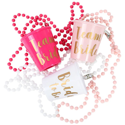 Rose Gold Team Bride To Be Cup Plastic Shot Glasses Necklace Drinking Cups For Wedding Hen Night Bachelorette Party Game Supply