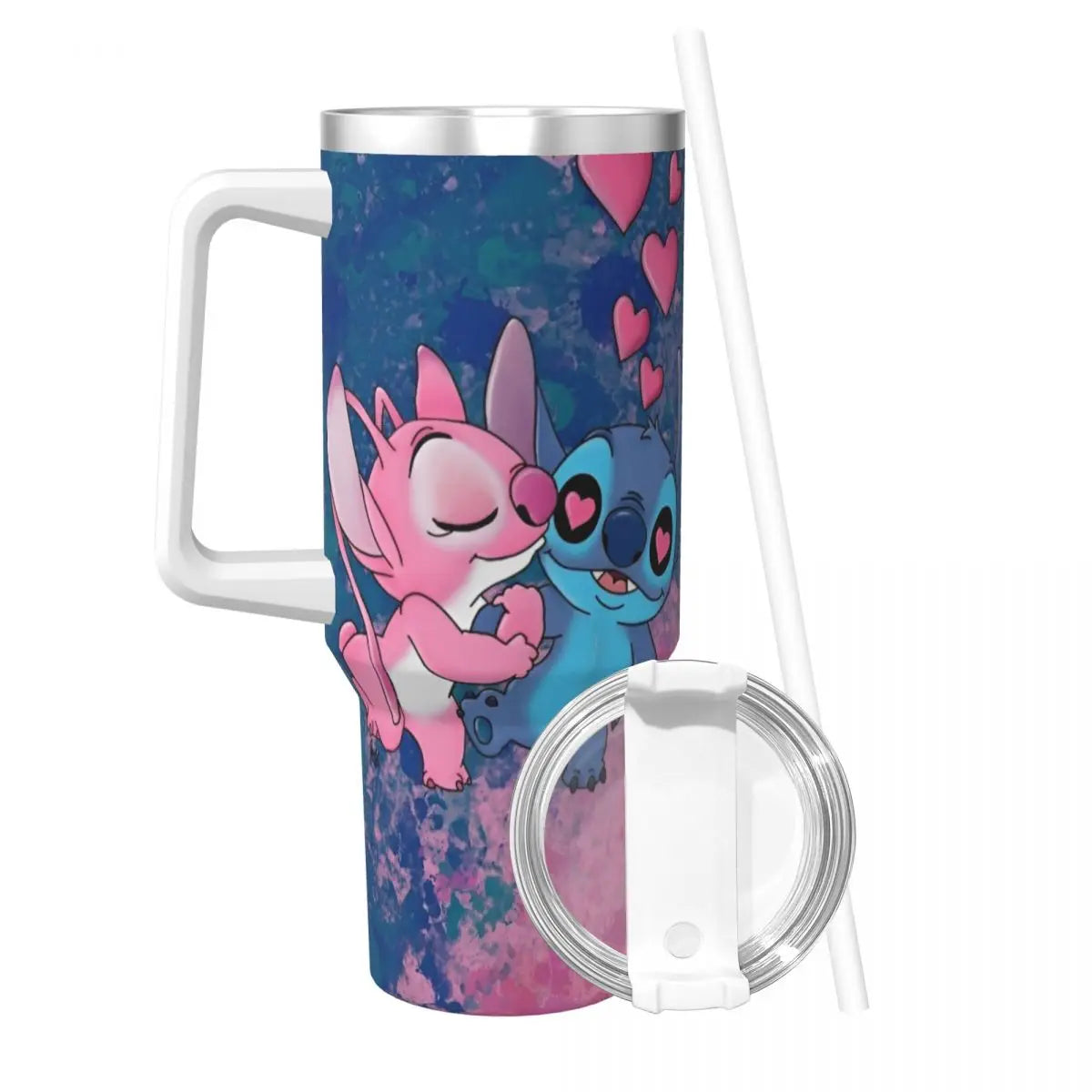 Stitch And Angel Stainless Steel Tumbler love Beach Car Mugs Large Coffee Mug Insulated Cold and Hot Milk Tea Water Bottle