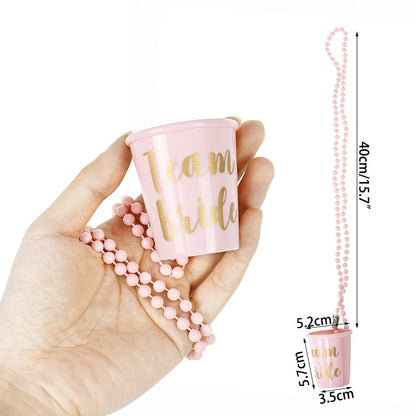 Rose Gold Team Bride To Be Cup Plastic Shot Glasses Necklace Drinking Cups For Wedding Hen Night Bachelorette Party Game Supply