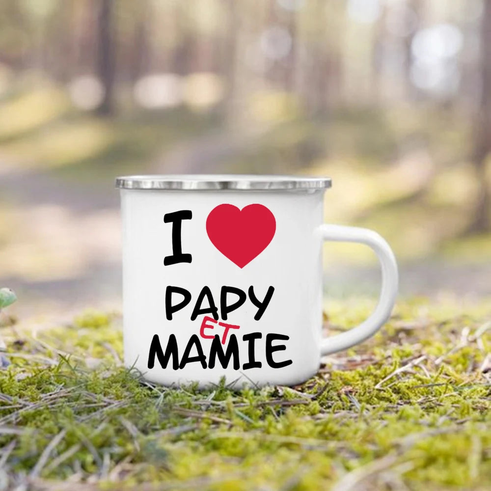 Papy Mamie Print Enamel Mug