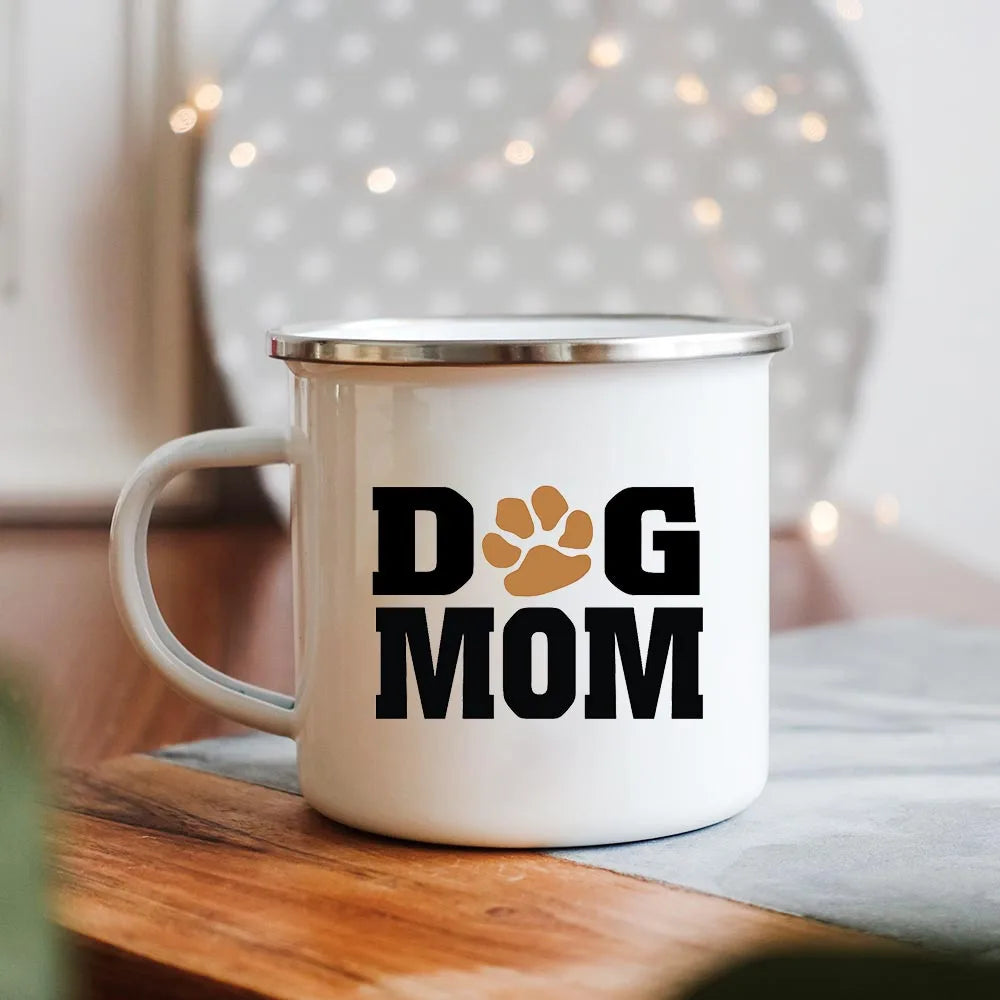 Dog Mom/Dad Print Creative Enamel Handle Mugs Party Beer Cocoa Coffee Tea Cups Couple Camping Cup Breakfast Dessert Oat Milk Mug