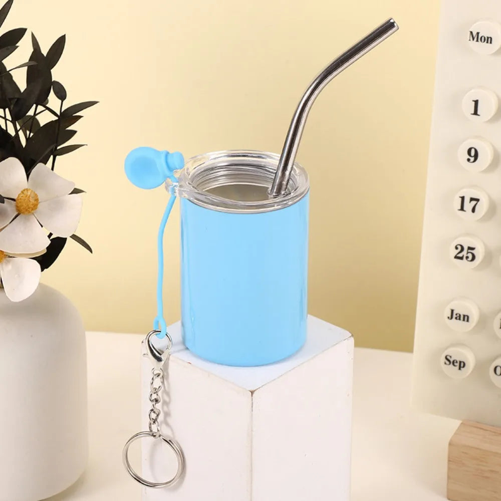 Stainless Steel Mini Tumbler Shot Glass 3 oz with Straw Funny Shot Glasses Keychain with Lids Car Straw Cup Home Office Travel