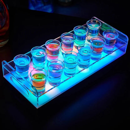 Night club bar party lounge color changing rechargeable led lighted shot glass service tray vip flight tray glasses holder