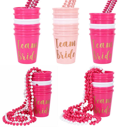 Rose Gold Team Bride To Be Cup Plastic Shot Glasses Necklace Drinking Cups For Wedding Hen Night Bachelorette Party Game Supply