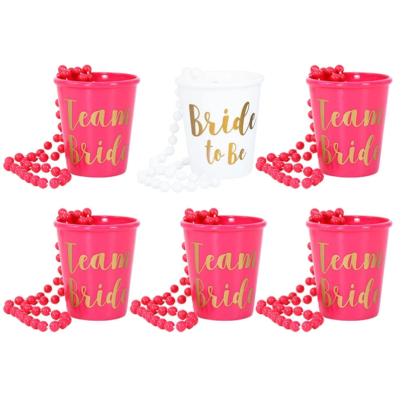 Rose Gold Team Bride To Be Cup Plastic Shot Glasses Necklace Drinking Cups For Wedding Hen Night Bachelorette Party Game Supply