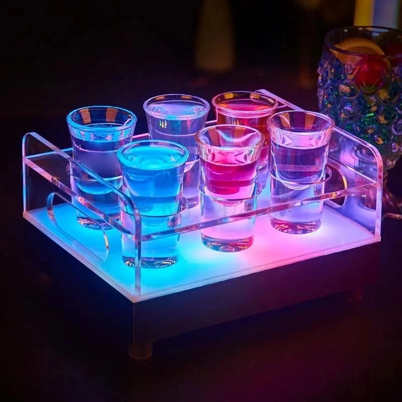 Night club bar party lounge color changing rechargeable led lighted shot glass service tray vip flight tray glasses holder