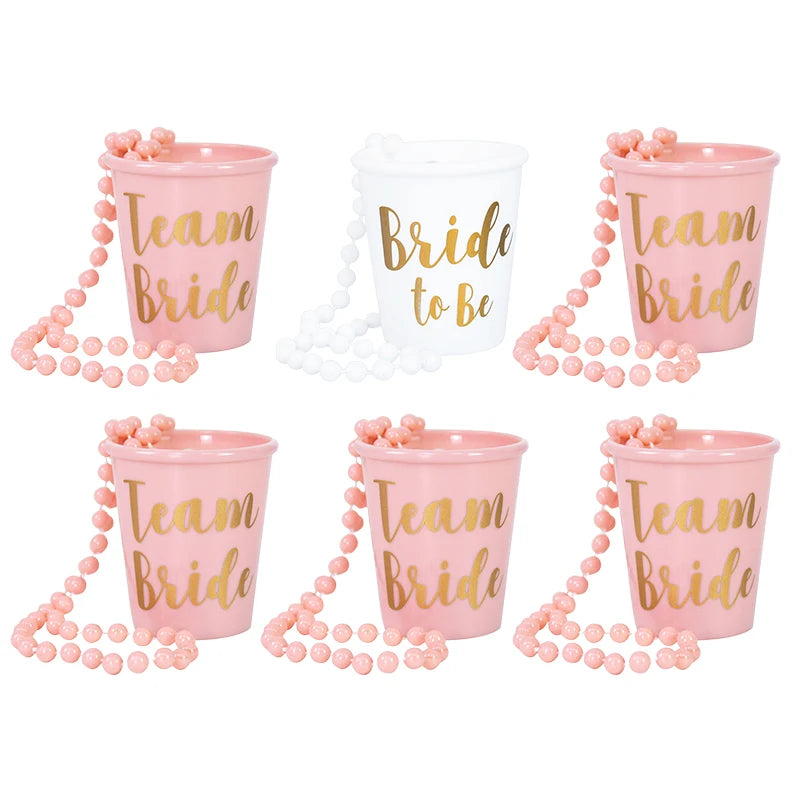 Rose Gold Team Bride To Be Cup Plastic Shot Glasses Necklace Drinking Cups For Wedding Hen Night Bachelorette Party Game Supply