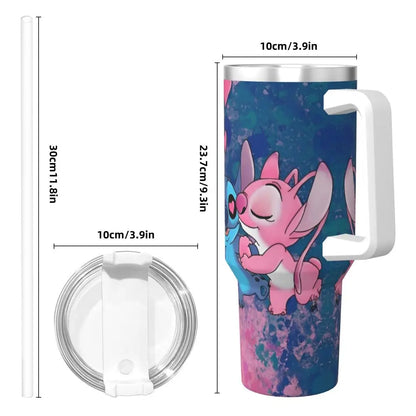 Stitch And Angel Stainless Steel Tumbler love Beach Car Mugs Large Coffee Mug Insulated Cold and Hot Milk Tea Water Bottle