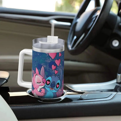 Stitch And Angel Stainless Steel Tumbler love Beach Car Mugs Large Coffee Mug Insulated Cold and Hot Milk Tea Water Bottle