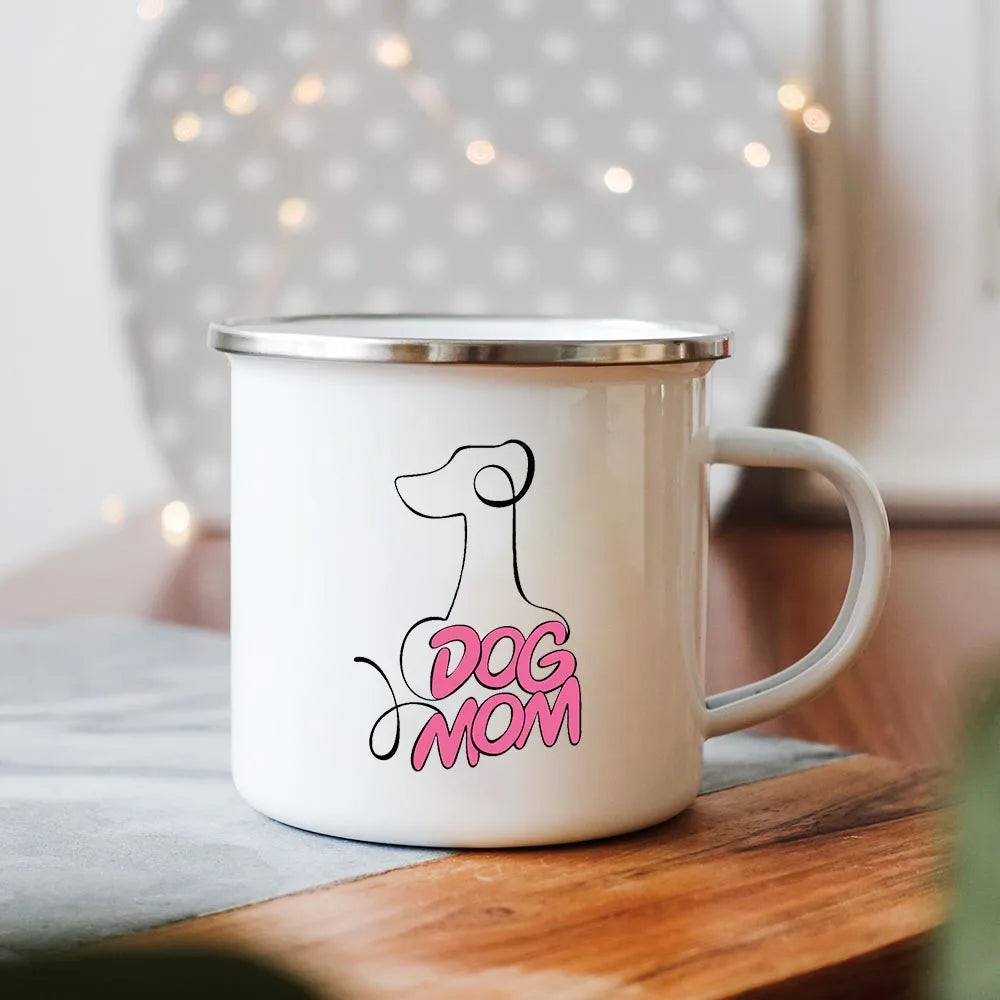 Dog Mom/Dad Print Creative Enamel Handle Mugs Party Beer Cocoa Coffee Tea Cups Couple Camping Cup Breakfast Dessert Oat Milk Mug