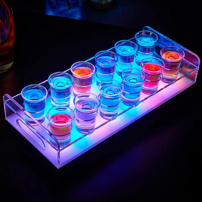 Night club bar party lounge color changing rechargeable led lighted shot glass service tray vip flight tray glasses holder