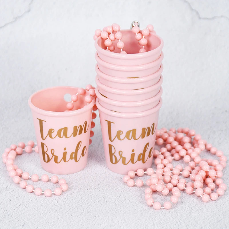 Rose Gold Team Bride To Be Cup Plastic Shot Glasses Necklace Drinking Cups For Wedding Hen Night Bachelorette Party Game Supply