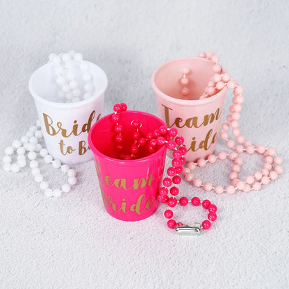 Rose Gold Team Bride To Be Cup Plastic Shot Glasses Necklace Drinking Cups For Wedding Hen Night Bachelorette Party Game Supply