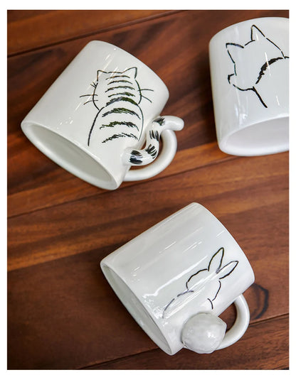 Creative White Porcelain Cat on The Way Coffee Cup Cute Three-dimensional Animal Shape Ceramic Teacup Couple Mug Home Mug Decor