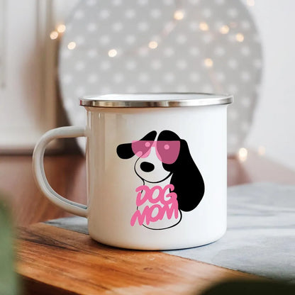 Dog Mom/Dad Print Creative Enamel Handle Mugs Party Beer Cocoa Coffee Tea Cups Couple Camping Cup Breakfast Dessert Oat Milk Mug