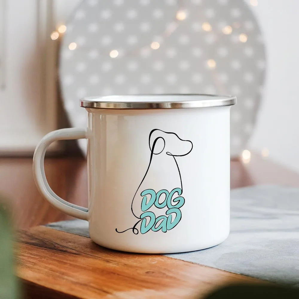 Dog Mom/Dad Print Creative Enamel Handle Mugs Party Beer Cocoa Coffee Tea Cups Couple Camping Cup Breakfast Dessert Oat Milk Mug