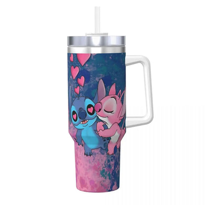 Stitch And Angel Stainless Steel Tumbler love Beach Car Mugs Large Coffee Mug Insulated Cold and Hot Milk Tea Water Bottle