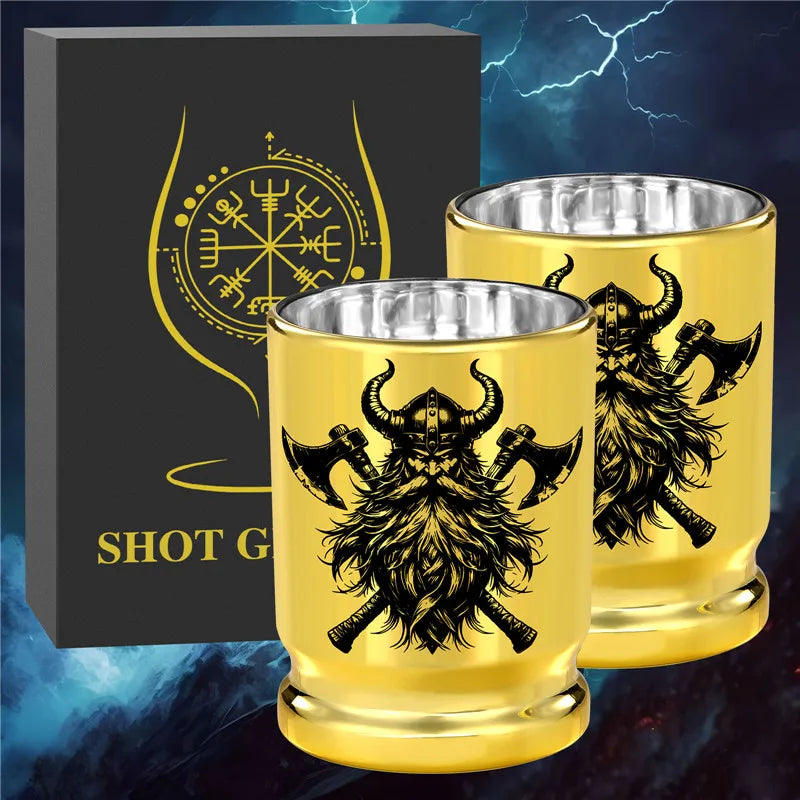 95ml/3.2oz 2pcs/set 50 Caliber Bullet Shot Cups for Whiskey Liquor Golden Plastic Shot Glasses for Party Club Wedding Gift Set