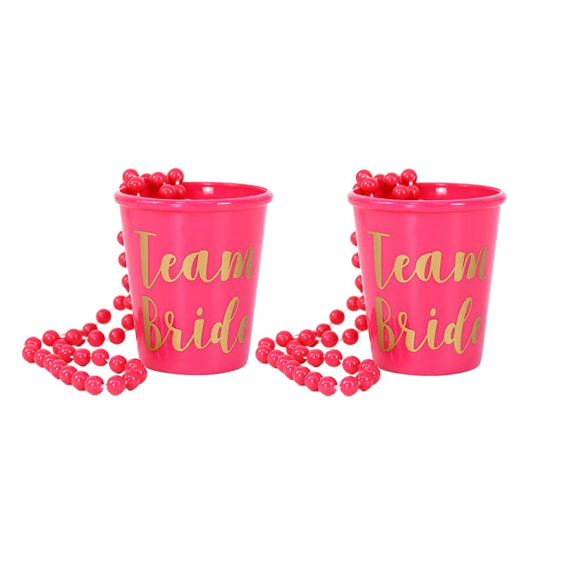 Rose Gold Team Bride To Be Cup Plastic Shot Glasses Necklace Drinking Cups For Wedding Hen Night Bachelorette Party Game Supply