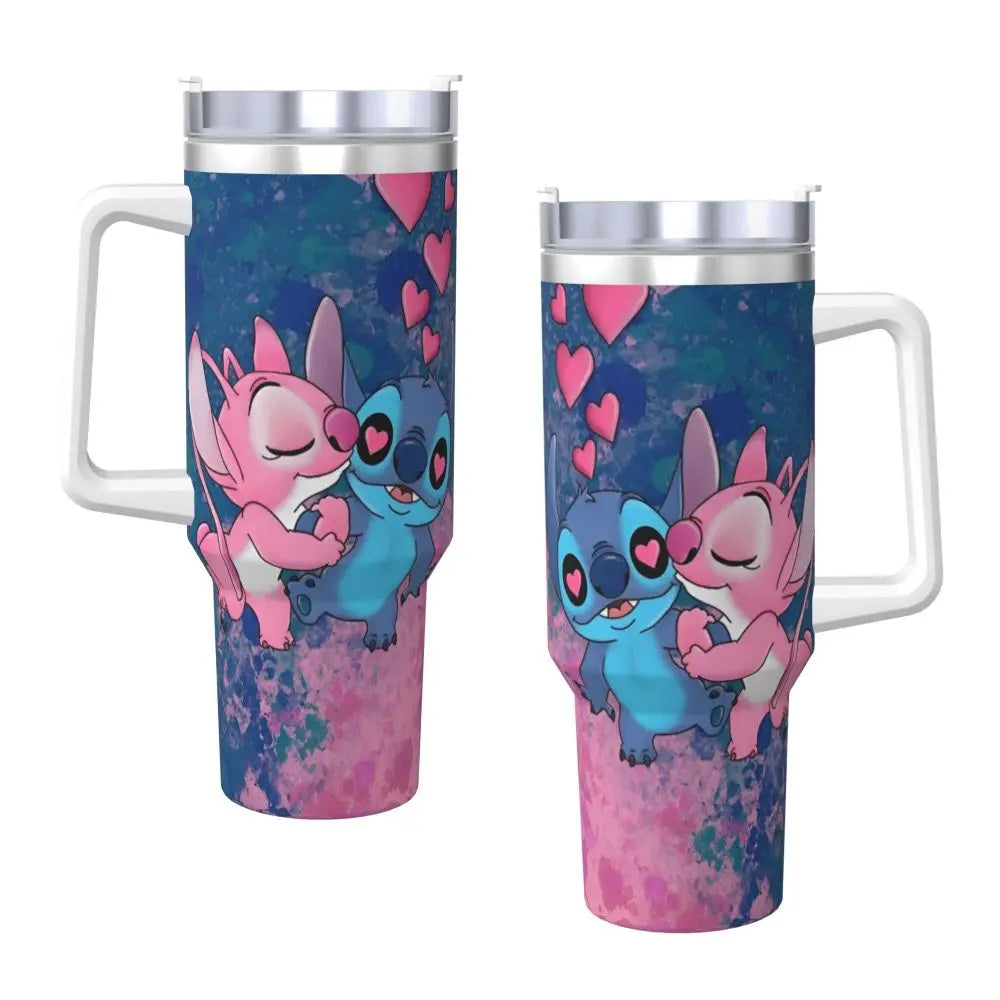 Stitch And Angel Stainless Steel Tumbler love Beach Car Mugs Large Coffee Mug Insulated Cold and Hot Milk Tea Water Bottle