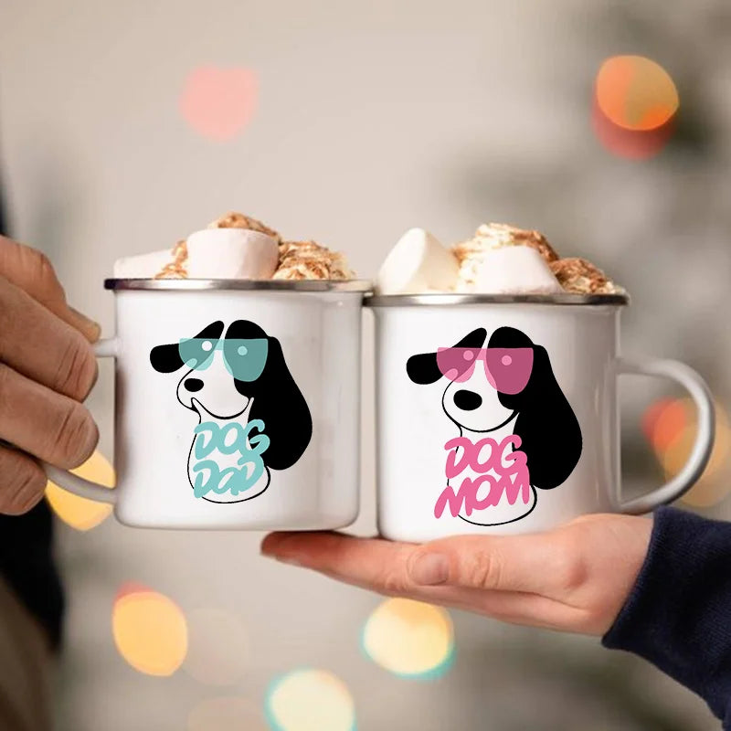 Dog Mom/Dad Print Creative Enamel Handle Mugs Party Beer Cocoa Coffee Tea Cups Couple Camping Cup Breakfast Dessert Oat Milk Mug