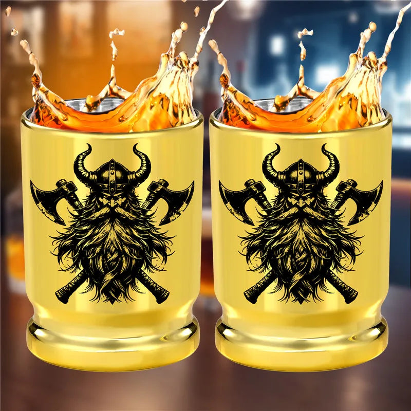 95ml/3.2oz 2pcs/set 50 Caliber Bullet Shot Cups for Whiskey Liquor Golden Plastic Shot Glasses for Party Club Wedding Gift Set