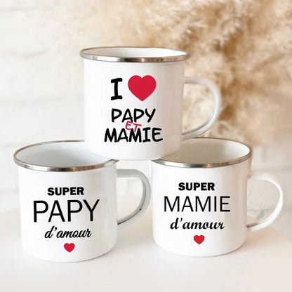 Papy Mamie Print Enamel Mug