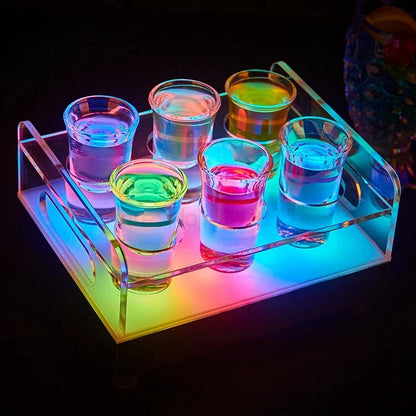 Night club bar party lounge color changing rechargeable led lighted shot glass service tray vip flight tray glasses holder