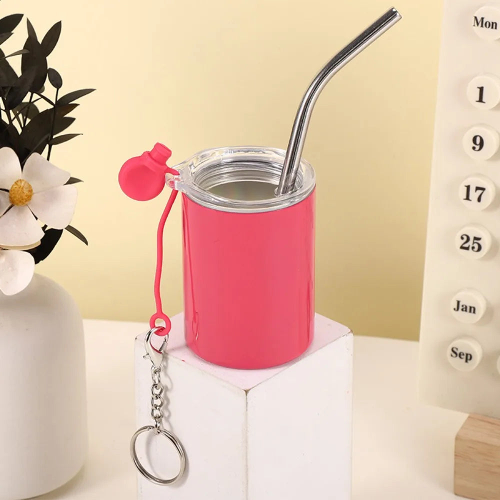 Stainless Steel Mini Tumbler Shot Glass 3 oz with Straw Funny Shot Glasses Keychain with Lids Car Straw Cup Home Office Travel