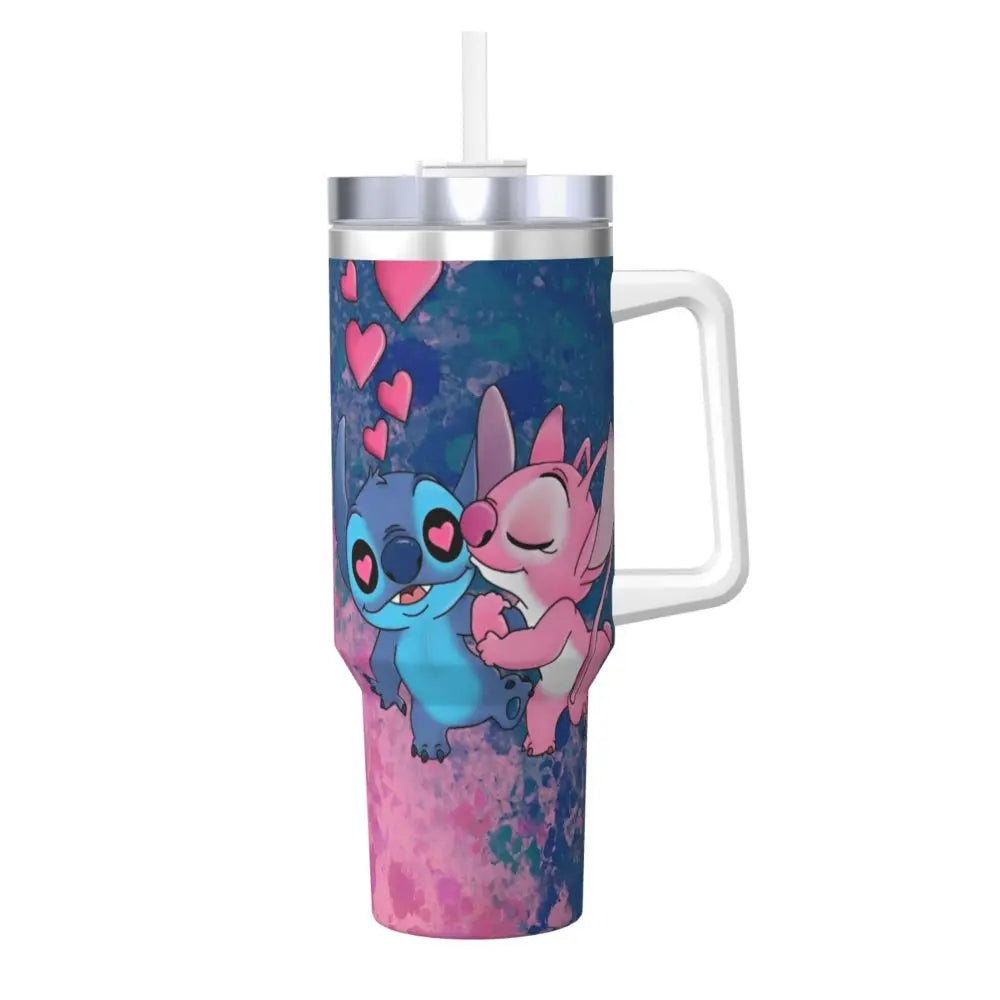 Stitch And Angel Stainless Steel Tumbler love Beach Car Mugs Large Coffee Mug Insulated Cold and Hot Milk Tea Water Bottle