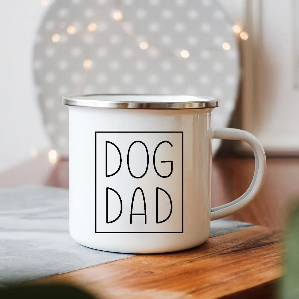 Dog Mom/Dad Print Creative Enamel Handle Mugs Party Beer Cocoa Coffee Tea Cups Couple Camping Cup Breakfast Dessert Oat Milk Mug