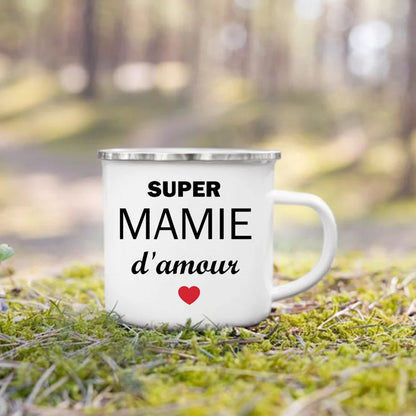 Papy Mamie Print Enamel Mug