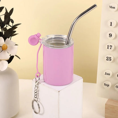 Stainless Steel Mini Tumbler Shot Glass 3 oz with Straw Funny Shot Glasses Keychain with Lids Car Straw Cup Home Office Travel