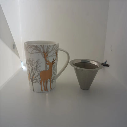 18OZ Big Mug Cup Porcelain Mugs for Ice Coffee Designer Golden Deer Owl Hug Printing on Cups Made of Ceramic and Original Design