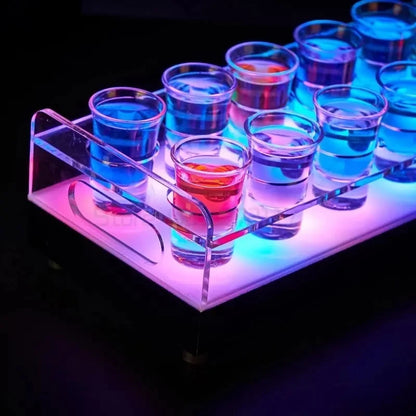 Night club bar party lounge color changing rechargeable led lighted shot glass service tray vip flight tray glasses holder