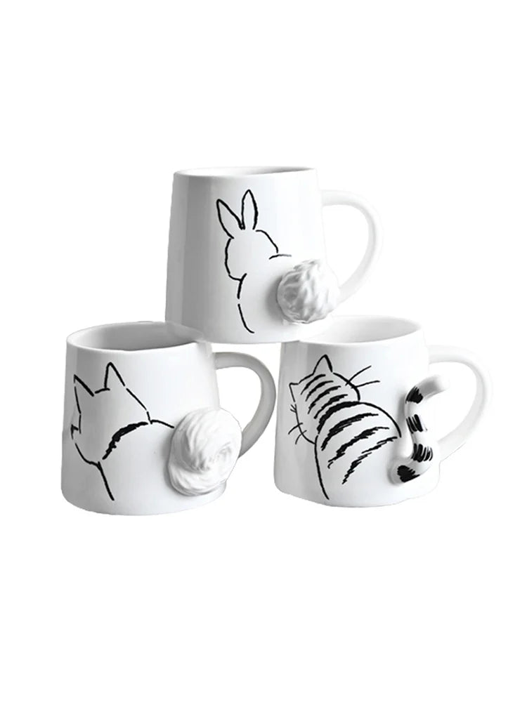 Creative White Porcelain Cat on The Way Coffee Cup Cute Three-dimensional Animal Shape Ceramic Teacup Couple Mug Home Mug Decor