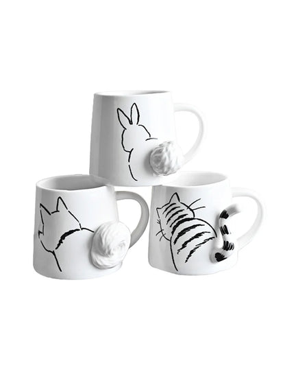 Creative White Porcelain Cat on The Way Coffee Cup Cute Three-dimensional Animal Shape Ceramic Teacup Couple Mug Home Mug Decor